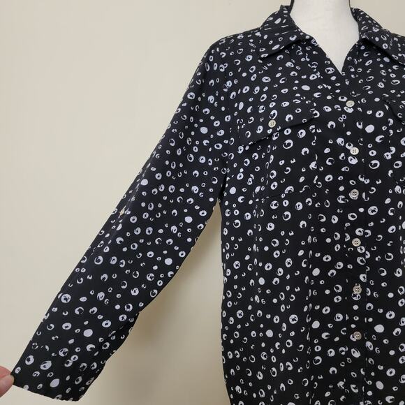 Kim Rogers Petite XL Button Up Blouse Collar Long Roll Tab Sleeve Breast Pockets - Picture 5 of 16